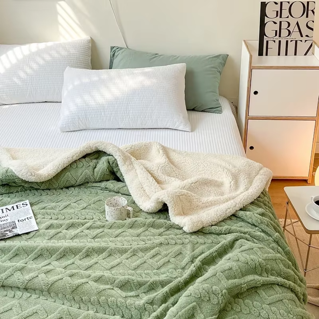 Varm ullig pläd i lammflanell för kalla kvällar