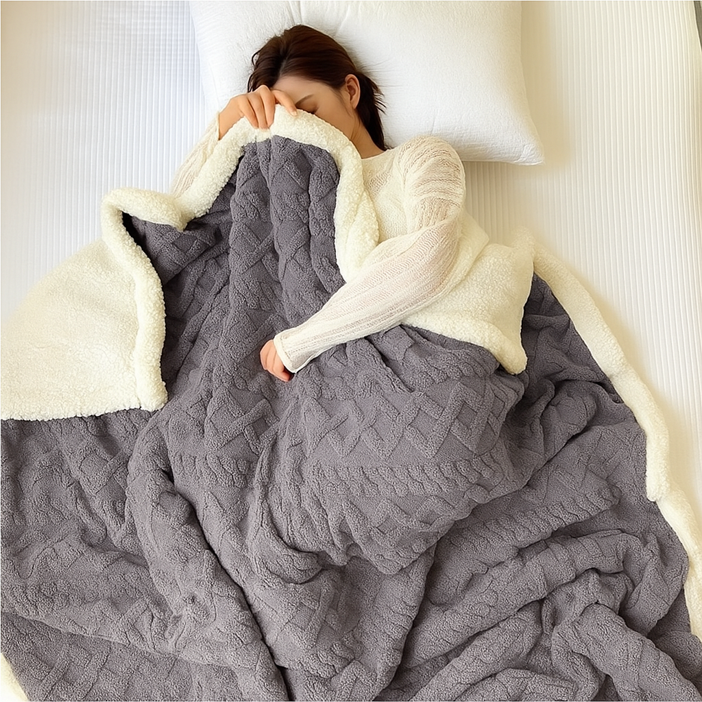 Varm ullig pläd i lammflanell för kalla kvällar