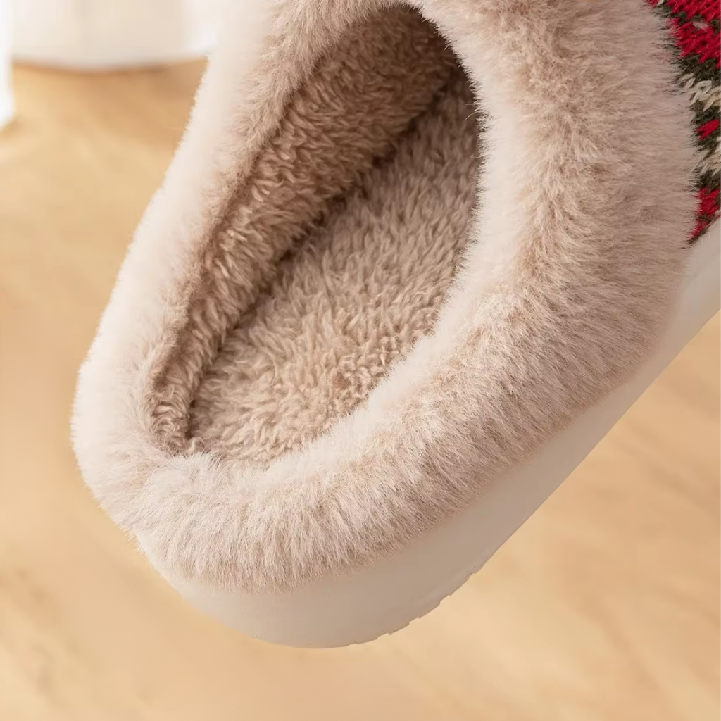 Söta jultofflor i bomull med halkfri sula