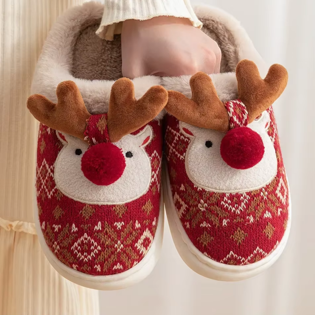 Söta jultofflor i bomull med halkfri sula