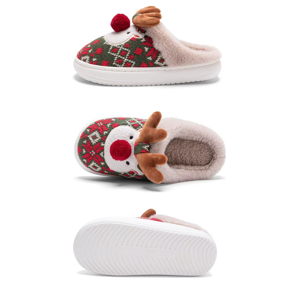 Söta jultofflor i bomull med halkfri sula