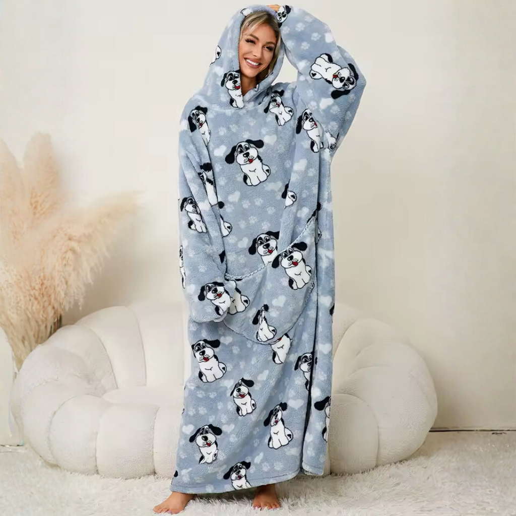 Den fluffiga hoodie-filten som kramar dig varm