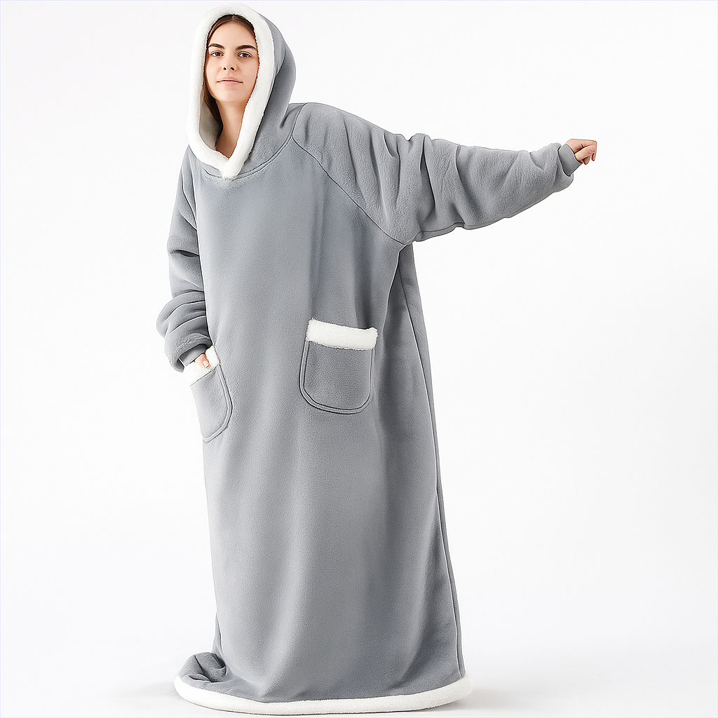 Den fluffiga hoodie-filten som kramar dig varm